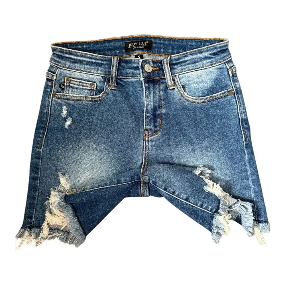 Judy Blue Mid Rise Distressed Cutoff Jorts Women Dark Wash Small 27x6 #JB15280 - Picture 3 of 9